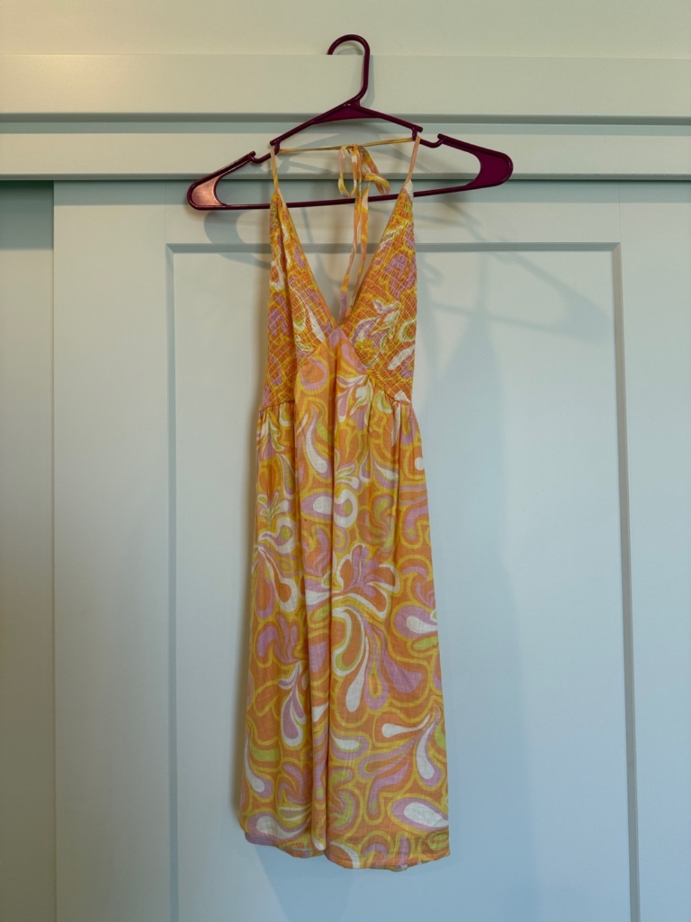 Cotton On Yellow Tie-Back Midi Dress with Pink and White Swirl